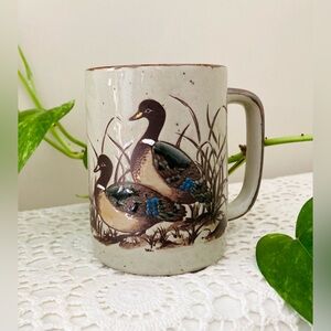 Vintage Otagiri Speckled Stoneware Mallard Duck Mug 1970s Wildlife Mug